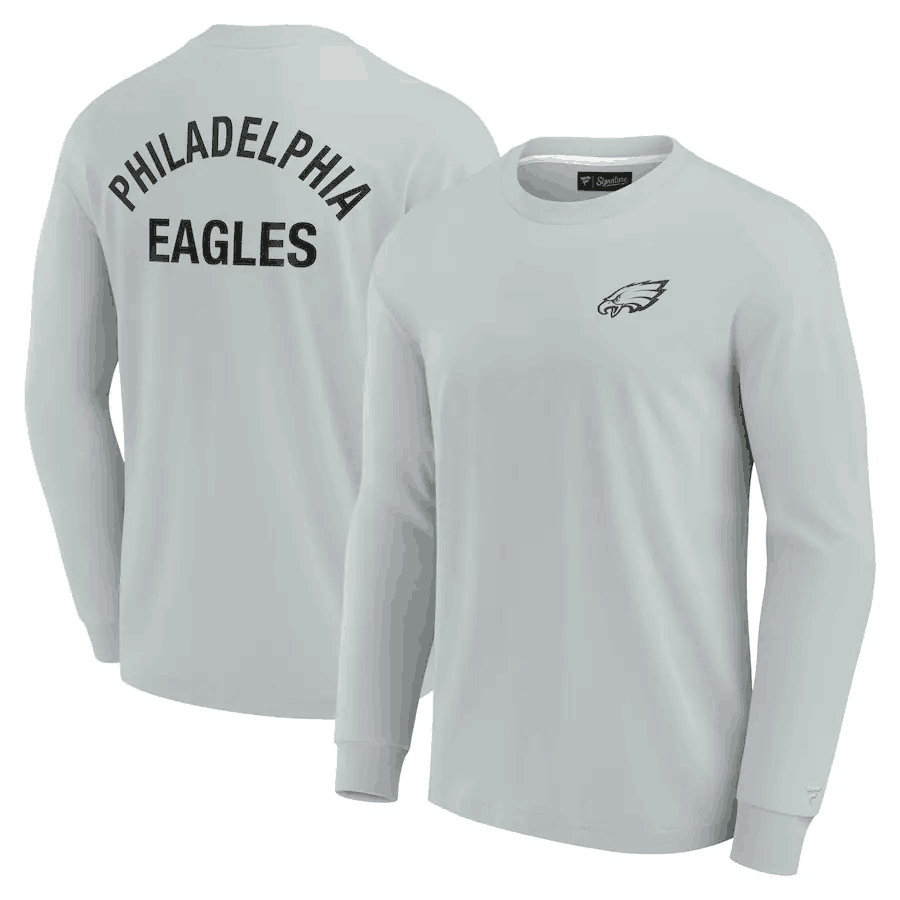 Men's Philadelphia Eagles Grey Signature Unisex Super Soft Long Sleeve T-Shirt